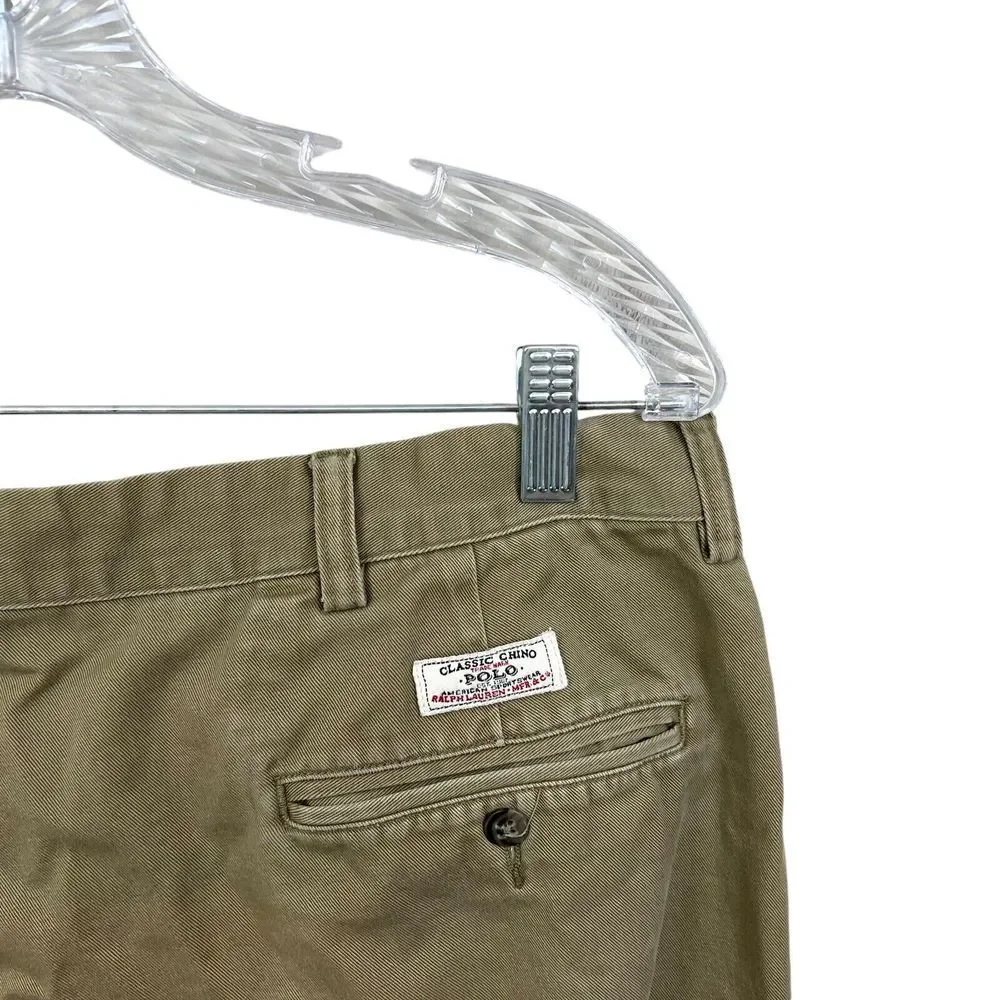 Polo By Ralph Lauren Mens Andrew Pants Pleated Chino Slash Pockets Khaki Sz W38*